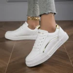 Women Leather Platform Sneakers Casual Comfort Non-Slip Skateboarding Shoes - Image 4