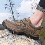 Men Leather Casual Sneakers Comfortable Vulcanized Walking Trekking Shoes - Image 2