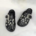 Women Platform Slippers Punk Rivet Leather Mules Casual Summer Slides