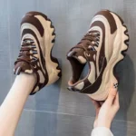 Women White Chunky Sneakers 8CM Height Increasing Thick Platform Shoes - Image 3