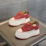 Women Genuine Leather Platform Sneakers 9cm Comfortable Vulcanized Casual Shoes