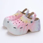 Women Leopard Platform Clogs Closed Toe Chunky Summer Wedge Sandals