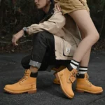 Men and Women High Top Boots Leather Lace Up Non Slip Sneakers - Image 5