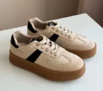 Women Fashion Sneakers Breathable Pigskin Mixed Color Lace Up Handmade
