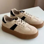 Women Fashion Sneakers Breathable Pigskin Mixed Color Lace Up Handmade