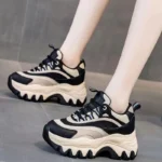Women White Chunky Sneakers 8CM Height Increasing Thick Platform Shoes - Image 2