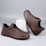 Men Genuine Leather Casual Lace Up Sneakers Lightweight Walking Shoes - Image 3