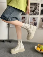 Women High Top Canvas Sneakers Buckle Strap Zip Casual Walking Shoes - Image 7