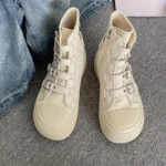 Women High Top Canvas Sneakers Buckle Strap Zip Casual Walking Shoes