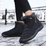 Women Winter Cotton Boots Solid Color Warm Mid Calf Shoes - Image 2