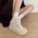 Women High Top Canvas Sneakers Buckle Strap Zip Casual Walking Shoes - Image 3