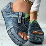 Women Platform Slippers Summer Denim Sandals Comfortable Slip On Shoes - Image 4