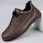 Men Genuine Leather Casual Lace Up Sneakers Lightweight Walking Shoes - Image 4