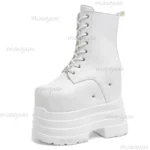 Women High Boots Leather Thick Platform Side Zip Gothic Punk Shoes - Image 7